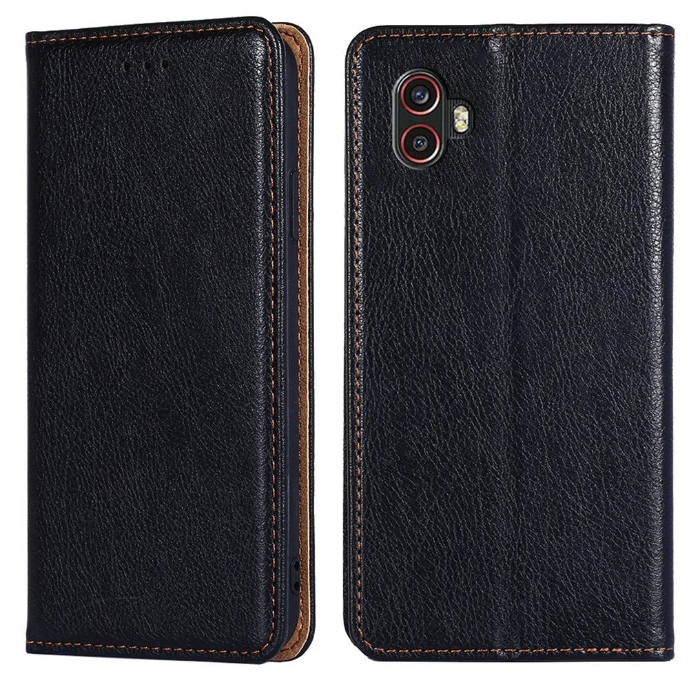 For Samsung Galaxy Xcover Pro 2 5G / Xcover6 Pro 5G PU Leather Stand Wallet Phone Case Auto Closure Magnetic Folio Flip Cover - Black - 1