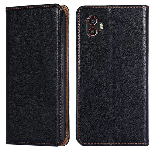 For Samsung Galaxy Xcover Pro 2 5G / Xcover6 Pro 5G PU Leather Stand Wallet Phone Case Auto Closure Magnetic Folio Flip Cover - Black - 1