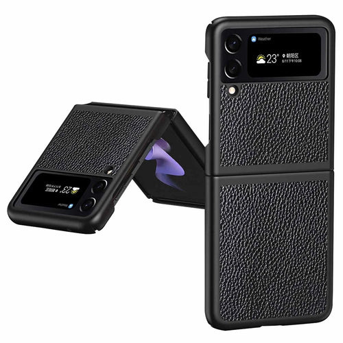 For Samsung Galaxy Z Flip4 5G Anti-Drop Phone Case Litchi Texture PU Leather Coated PC Protective Back Cover - Black - 1