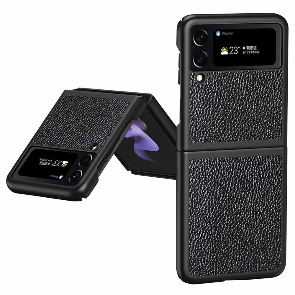 For Samsung Galaxy Z Flip4 5G Anti-Drop Phone Case Litchi Texture PU Leather Coated PC Protective Back Cover - Black - 1