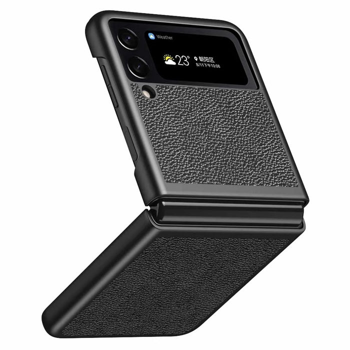 For Samsung Galaxy Z Flip4 5G Anti-Drop Phone Case Litchi Texture PU Leather Coated PC Protective Back Cover - Black - 2