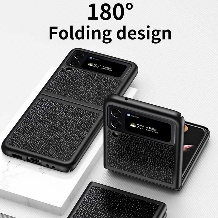 For Samsung Galaxy Z Flip4 5G Anti-Drop Phone Case Litchi Texture PU Leather Coated PC Protective Back Cover - Black - 3