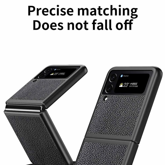 For Samsung Galaxy Z Flip4 5G Anti-Drop Phone Case Litchi Texture PU Leather Coated PC Protective Back Cover - Black - 4