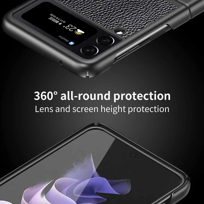 For Samsung Galaxy Z Flip4 5G Anti-Drop Phone Case Litchi Texture PU Leather Coated PC Protective Back Cover - Black - 5