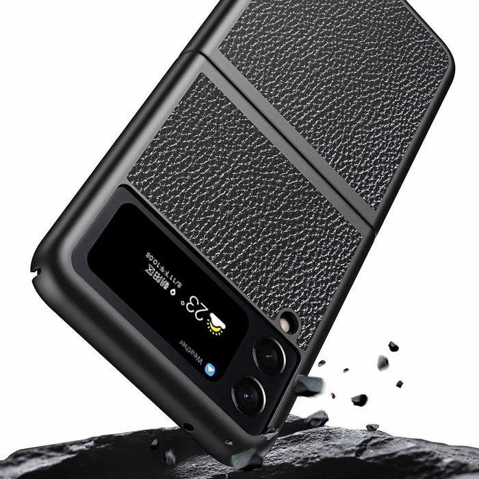 For Samsung Galaxy Z Flip4 5G Anti-Drop Phone Case Litchi Texture PU Leather Coated PC Protective Back Cover - Black - 6