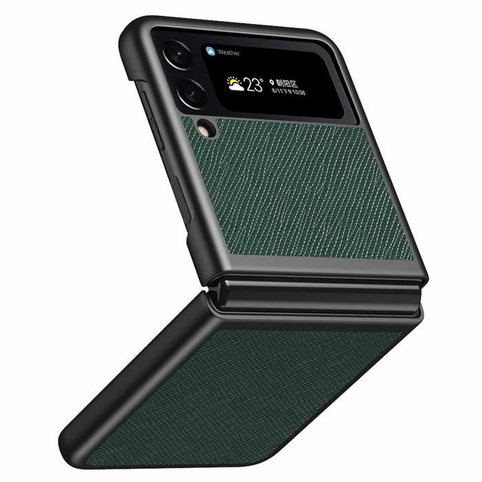 For Samsung Galaxy Z Flip4 5G Anti-scratch Cross Texture Phone Case Rubberized PU Leather Coated PC Back Cover Protective Shell - Green - 2
