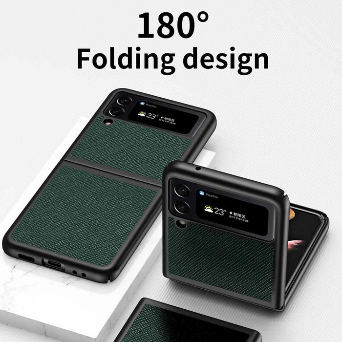 For Samsung Galaxy Z Flip4 5G Anti-scratch Cross Texture Phone Case Rubberized PU Leather Coated PC Back Cover Protective Shell - Green - 3