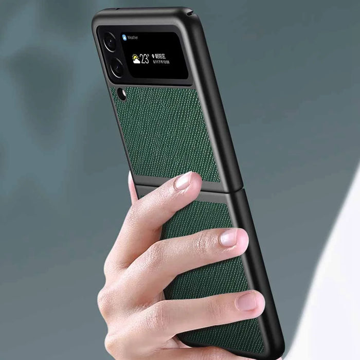 For Samsung Galaxy Z Flip4 5G Anti-scratch Cross Texture Phone Case Rubberized PU Leather Coated PC Back Cover Protective Shell - Green - 4