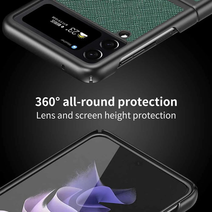 For Samsung Galaxy Z Flip4 5G Anti-scratch Cross Texture Phone Case Rubberized PU Leather Coated PC Back Cover Protective Shell - Green - 5