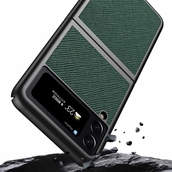 For Samsung Galaxy Z Flip4 5G Anti-scratch Cross Texture Phone Case Rubberized PU Leather Coated PC Back Cover Protective Shell - Green - 6