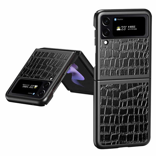 For Samsung Galaxy Z Flip4 5G Anti-Scratch Drop-Proof Phone Case Crocodile Texture PU Leather Coated Hard PC Back Cover - Black - 1