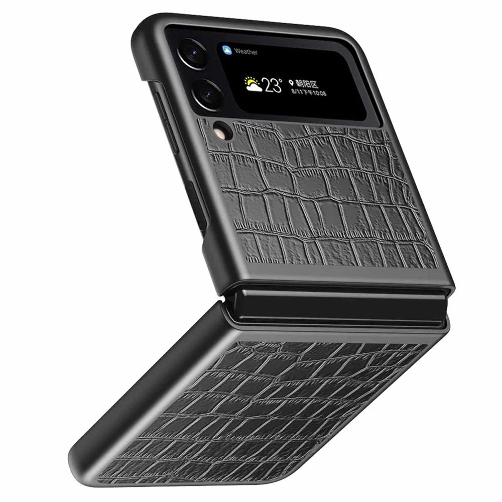 For Samsung Galaxy Z Flip4 5G Anti-Scratch Drop-Proof Phone Case Crocodile Texture PU Leather Coated Hard PC Back Cover - Black - 2