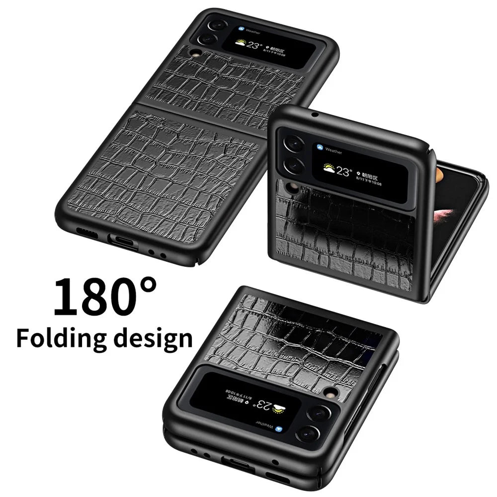 For Samsung Galaxy Z Flip4 5G Anti-Scratch Drop-Proof Phone Case Crocodile Texture PU Leather Coated Hard PC Back Cover - Black - 4