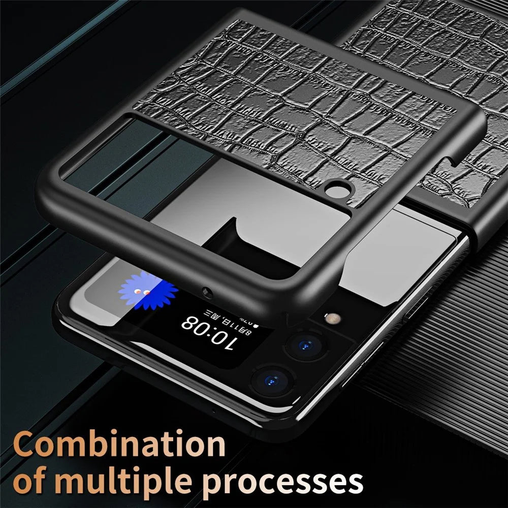 For Samsung Galaxy Z Flip4 5G Anti-Scratch Drop-Proof Phone Case Crocodile Texture PU Leather Coated Hard PC Back Cover - Black - 5