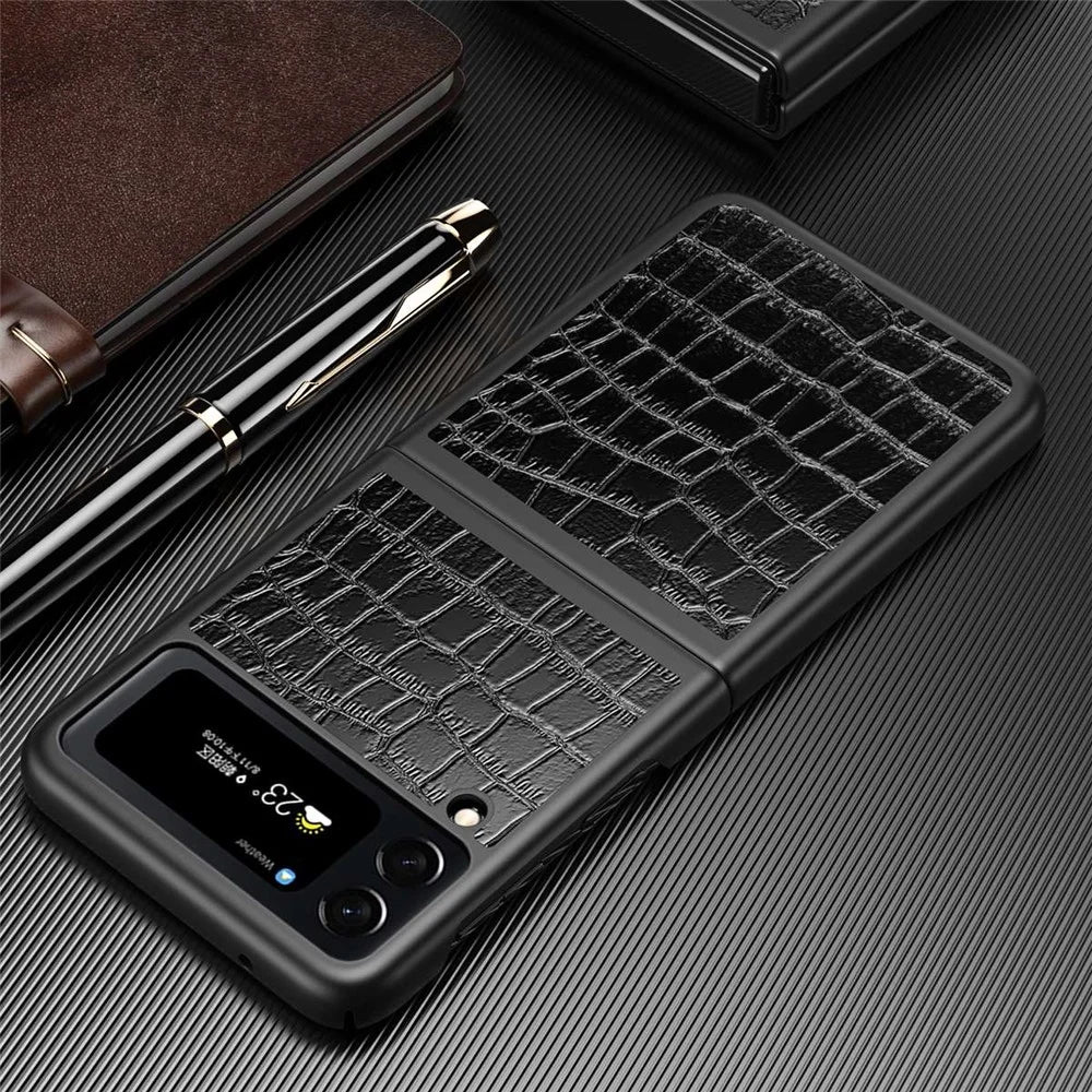 For Samsung Galaxy Z Flip4 5G Anti-Scratch Drop-Proof Phone Case Crocodile Texture PU Leather Coated Hard PC Back Cover - Black - 6
