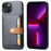 PU Leather Coated TPU Case for iPhone 14 6.1 inch, Kickstand Function Card Slot Design Anti-wear Protective Cover - Black - 1