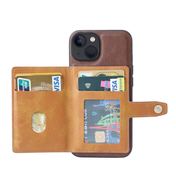PU Leather Coated TPU Case for iPhone 14 6.1 inch, Kickstand Function Card Slot Design Anti-wear Protective Cover - Black - 5