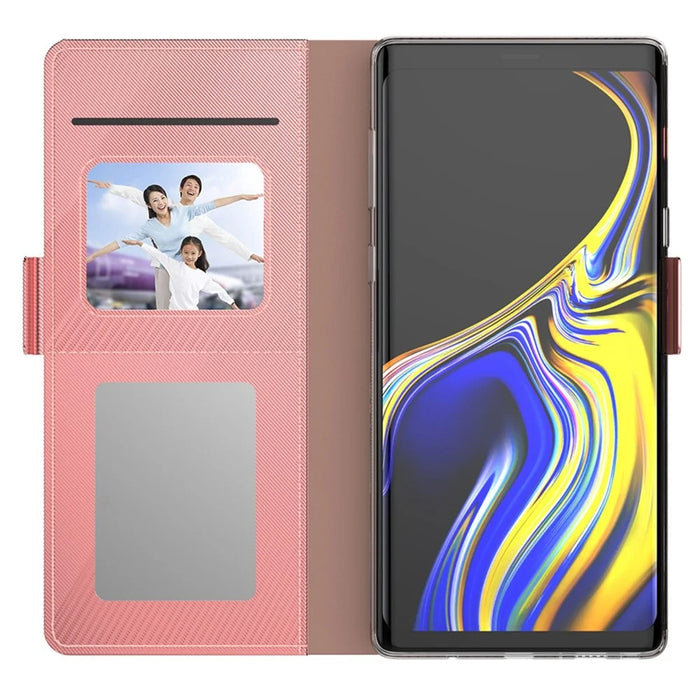 For Samsung Galaxy A13 4G Makeup Mirror PU Leather Case Card Holder Slot Magnetic Closure Flip Cover - Rose Gold - 3