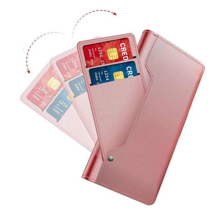 For Samsung Galaxy A13 4G Makeup Mirror PU Leather Case Card Holder Slot Magnetic Closure Flip Cover - Rose Gold - 4