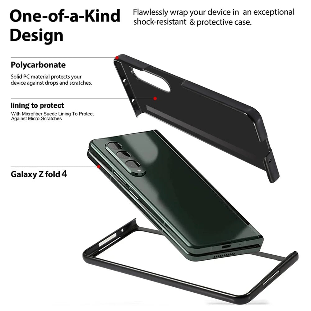 For Samsung Galaxy Z Fold4 5G Drop-proof Litchi Texture Phone Protective Case Back Cover with Card Slot and Tempered Glass Film - Black - 5