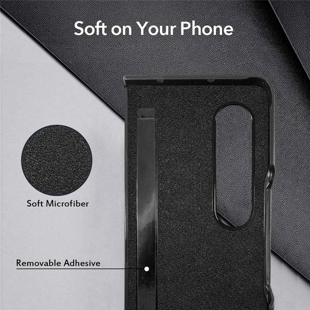 For Samsung Galaxy Z Fold4 5G Drop-proof Litchi Texture Phone Protective Case Back Cover with Card Slot and Tempered Glass Film - Black - 7