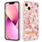 For iPhone 14 Back Cover with Ring Kickstand Flower Pattern Electroplating TPU Case - HC005 Pink Gardenia - 1