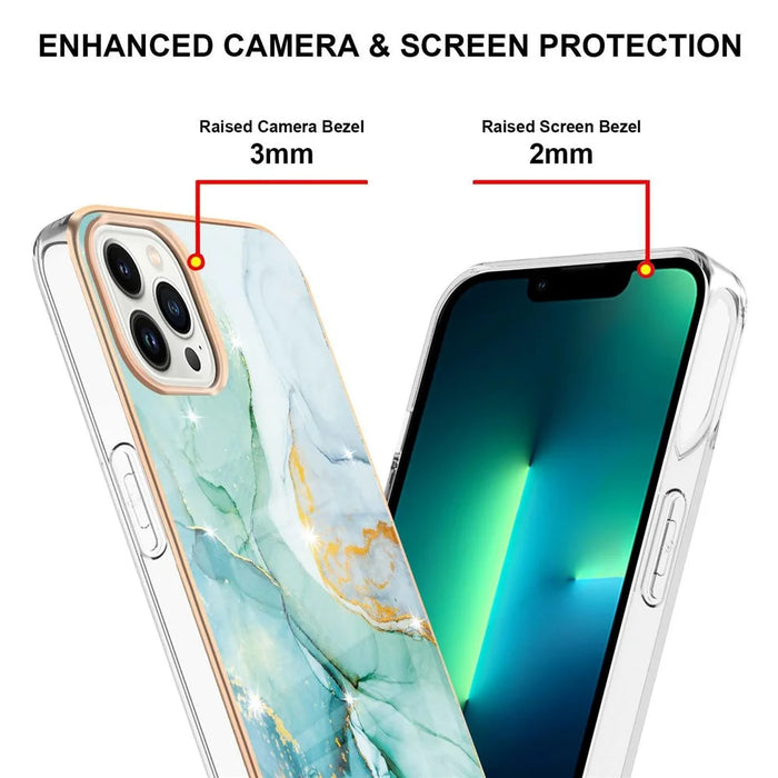 For iPhone 14 Pro Max 6.7 inch TPU Case with IMD Marble Pattern Electroplated Back Cover - Green 003 - 4