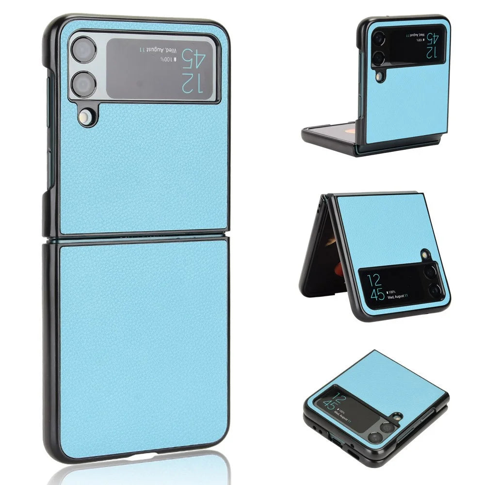 For Samsung Galaxy Z Flip4 5G Anti-wear Litchi Texture PU Leather Coated PC Case Drop-proof Cell Phone Cover - Baby Blue - 1