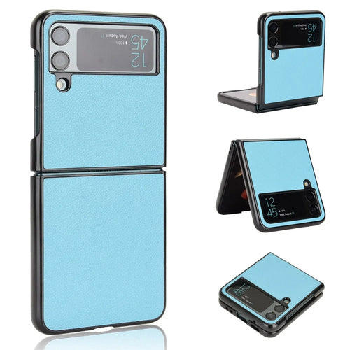 For Samsung Galaxy Z Flip4 5G Anti-wear Litchi Texture PU Leather Coated PC Case Drop-proof Cell Phone Cover - Baby Blue - 1