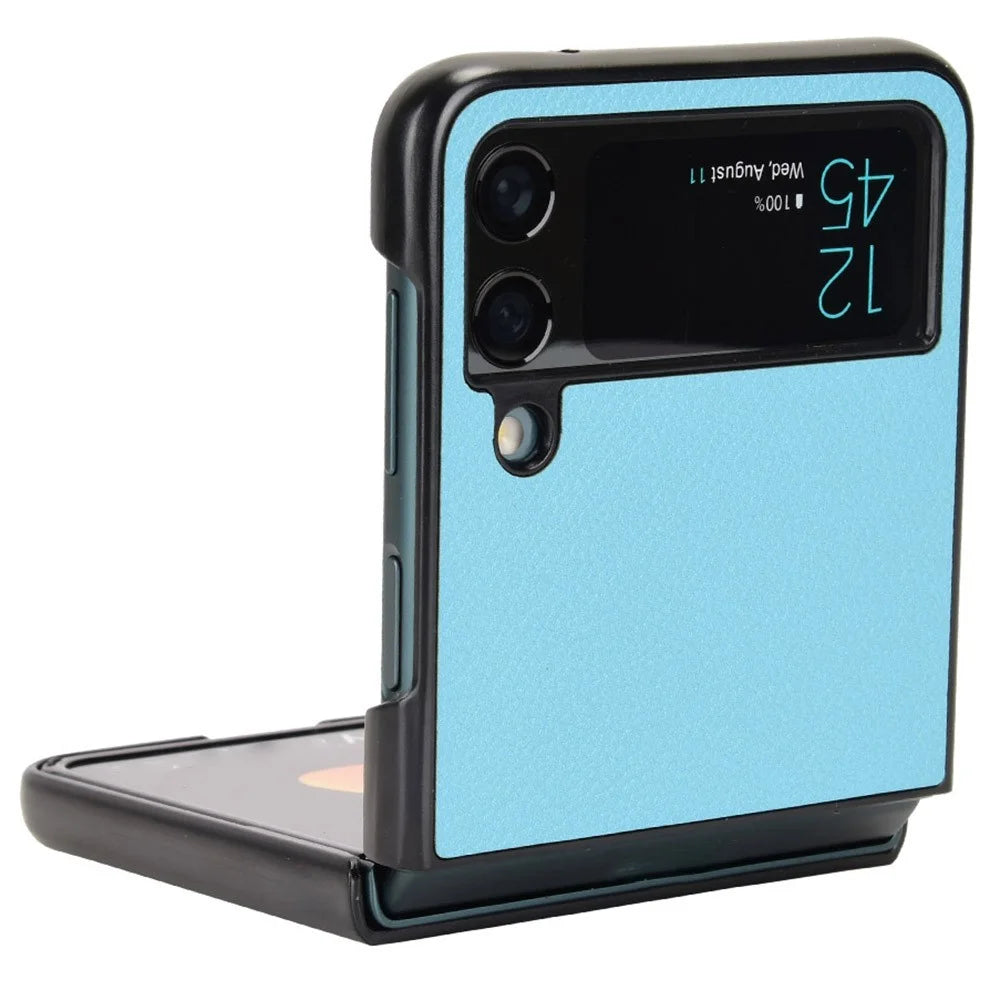 For Samsung Galaxy Z Flip4 5G Anti-wear Litchi Texture PU Leather Coated PC Case Drop-proof Cell Phone Cover - Baby Blue - 2