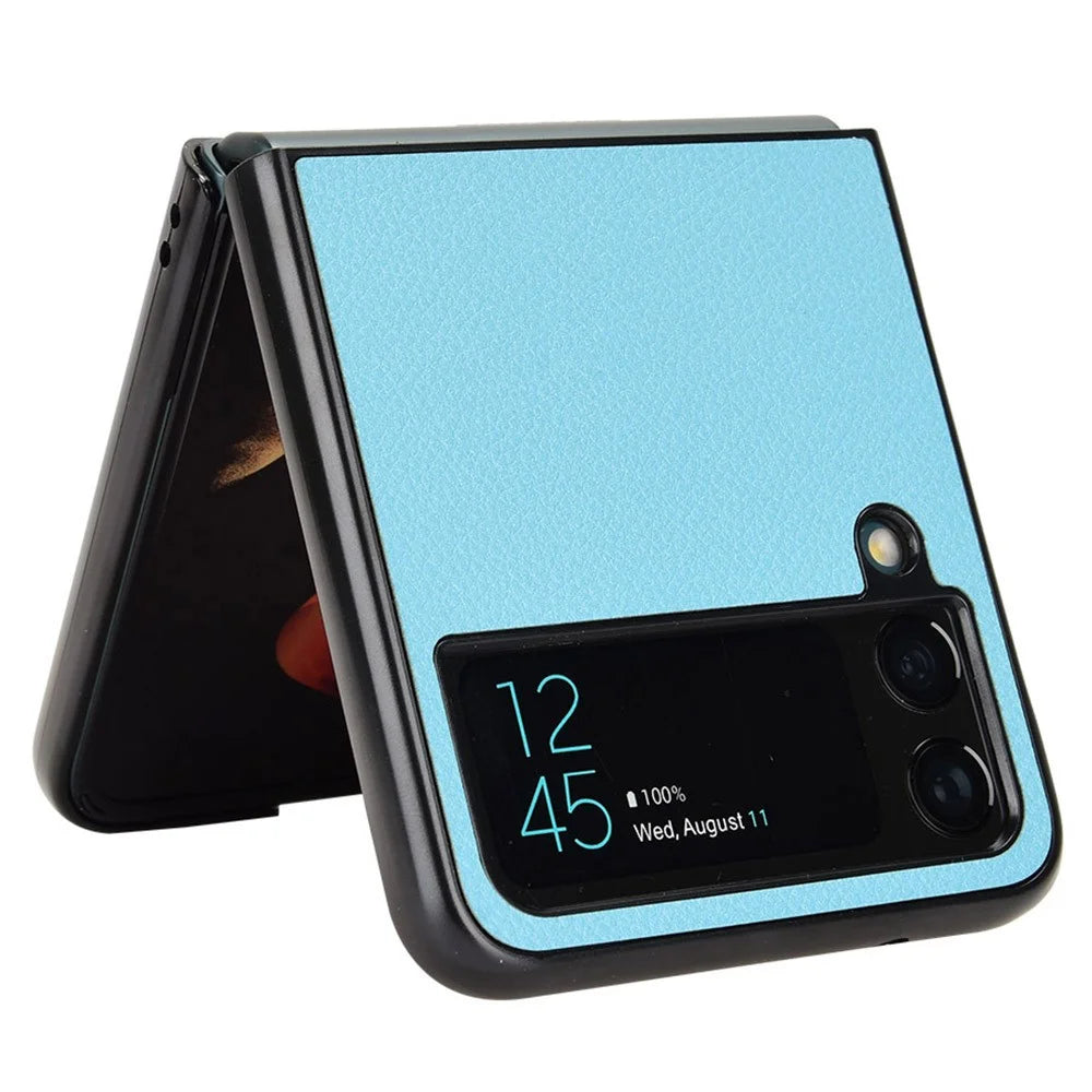 For Samsung Galaxy Z Flip4 5G Anti-wear Litchi Texture PU Leather Coated PC Case Drop-proof Cell Phone Cover - Baby Blue - 3