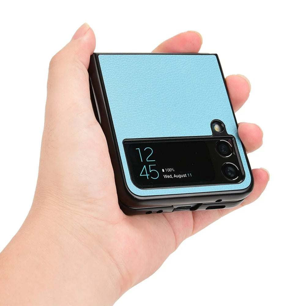 For Samsung Galaxy Z Flip4 5G Anti-wear Litchi Texture PU Leather Coated PC Case Drop-proof Cell Phone Cover - Baby Blue - 4