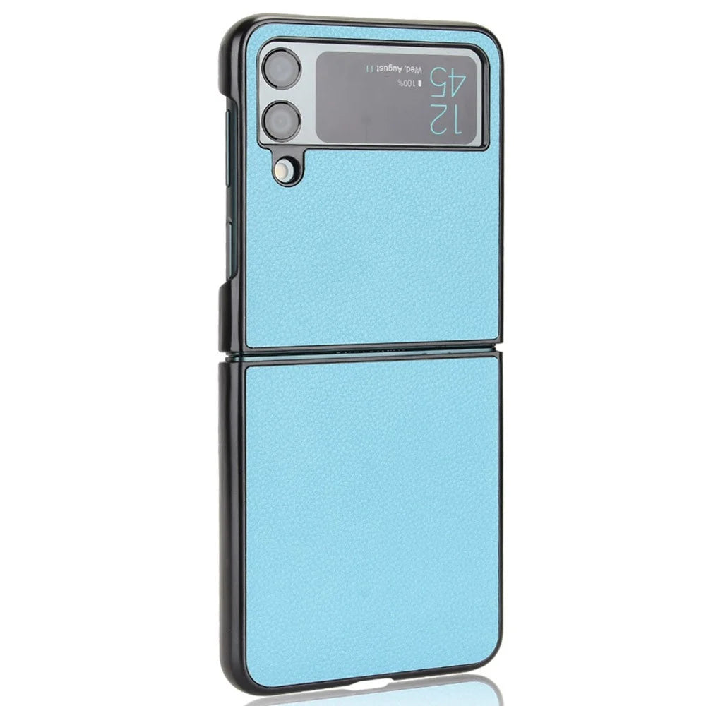 For Samsung Galaxy Z Flip4 5G Anti-wear Litchi Texture PU Leather Coated PC Case Drop-proof Cell Phone Cover - Baby Blue - 6