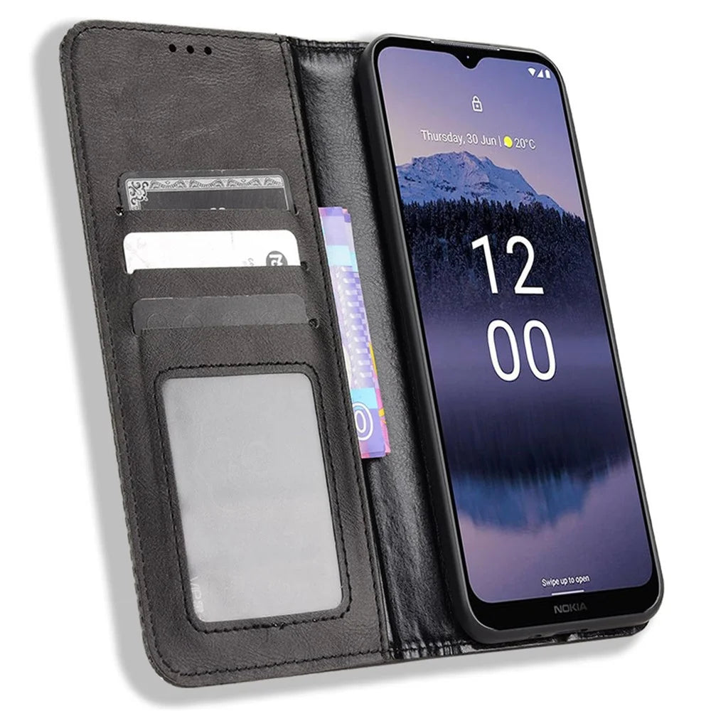 For Nokia G11 Plus 4G Auto Closing Magnetic Retro PU Leather Wallet Case Stand Function Phone Shell Cover - Black - 2
