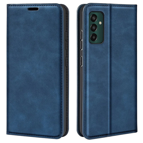 For Samsung Galaxy M13 4G Skin-touch PU Leather Phone Case Auto Closure Magnetic Folio Flip Cover with Wallet Stand - Blue - 1