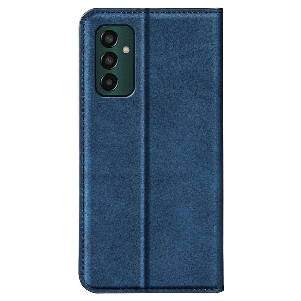 For Samsung Galaxy M13 4G Skin-touch PU Leather Phone Case Auto Closure Magnetic Folio Flip Cover with Wallet Stand - Blue - 6