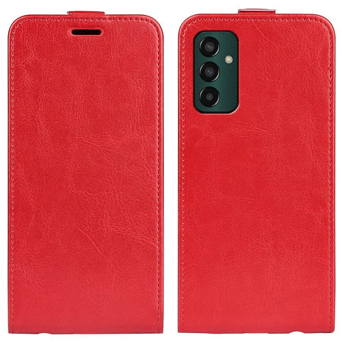 Vertical Flip Phone Case for Samsung Galaxy M13 4G, PU Leather Crazy Horse Texture Card Holder Magnetic Closure Protective Cover - Red - 1
