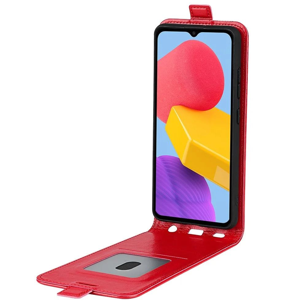 Vertical Flip Phone Case for Samsung Galaxy M13 4G, PU Leather Crazy Horse Texture Card Holder Magnetic Closure Protective Cover - Red - 2