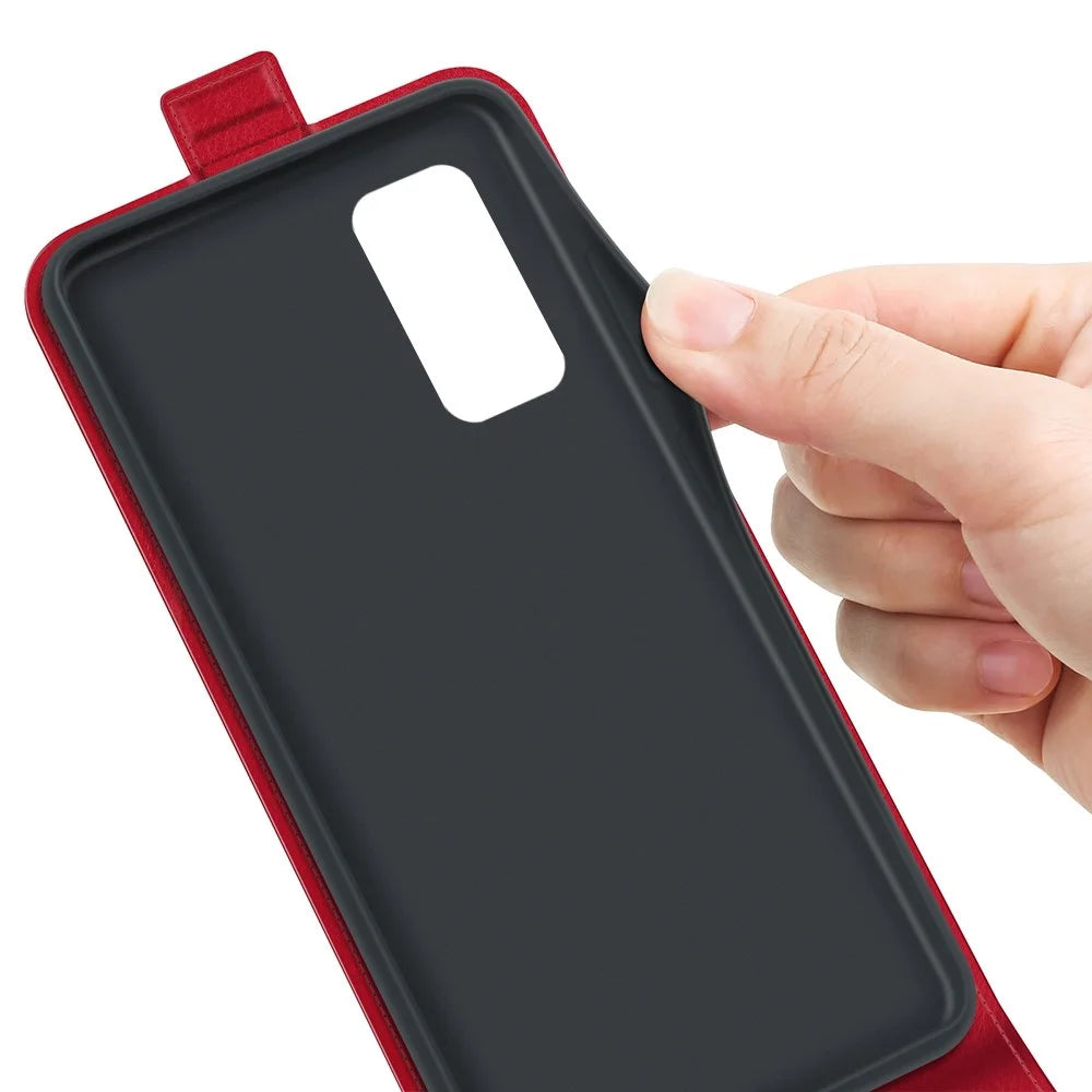 Vertical Flip Phone Case for Samsung Galaxy M13 4G, PU Leather Crazy Horse Texture Card Holder Magnetic Closure Protective Cover - Red - 3
