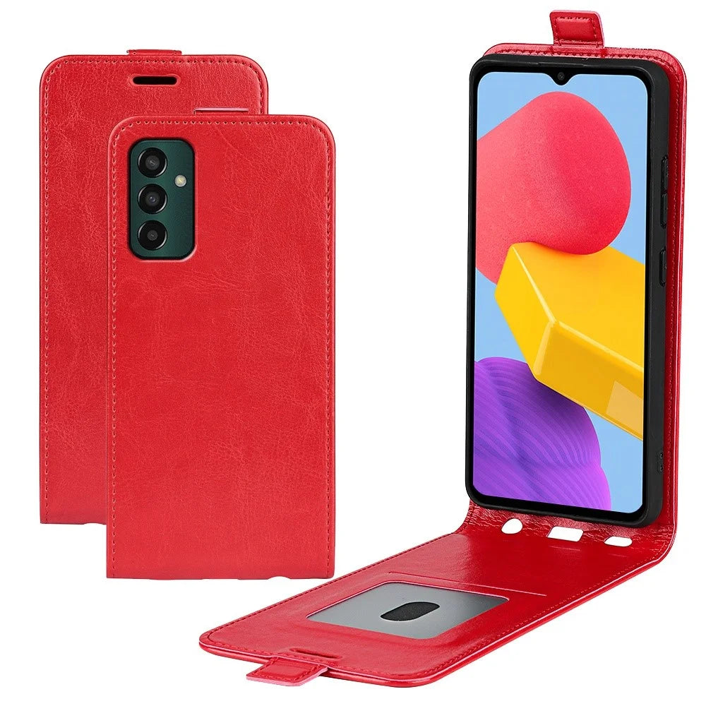 Vertical Flip Phone Case for Samsung Galaxy M13 4G, PU Leather Crazy Horse Texture Card Holder Magnetic Closure Protective Cover - Red - 4