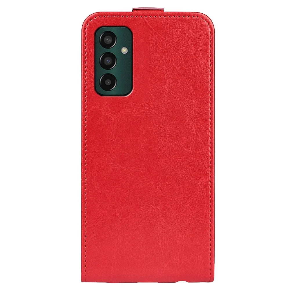 Vertical Flip Phone Case for Samsung Galaxy M13 4G, PU Leather Crazy Horse Texture Card Holder Magnetic Closure Protective Cover - Red - 6