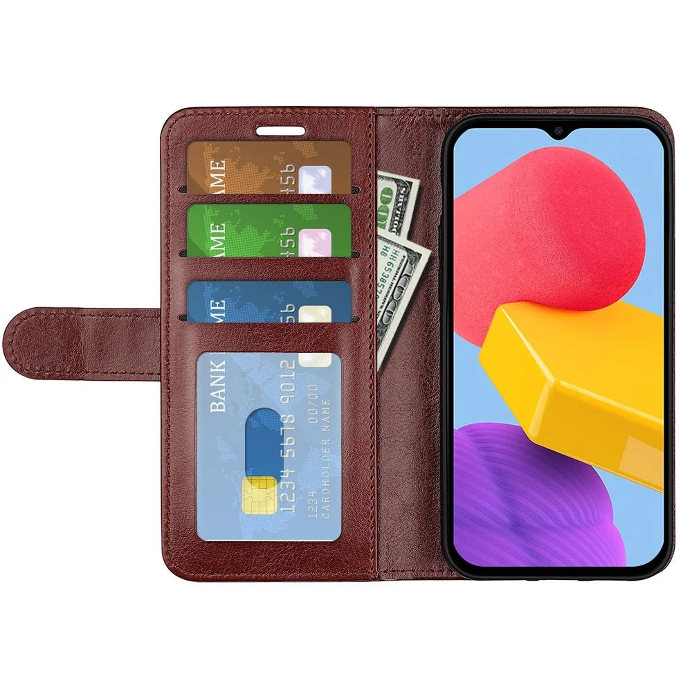 For Samsung Galaxy M13 4G Crazy Horse Texture PU Leather Wallet Stand Case Drop-proof Protection Phone Cover - Brown - 2