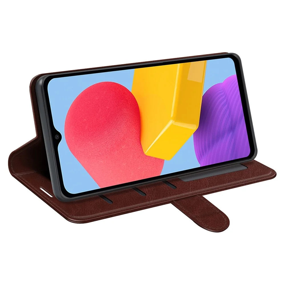 For Samsung Galaxy M13 4G Crazy Horse Texture PU Leather Wallet Stand Case Drop-proof Protection Phone Cover - Brown - 3