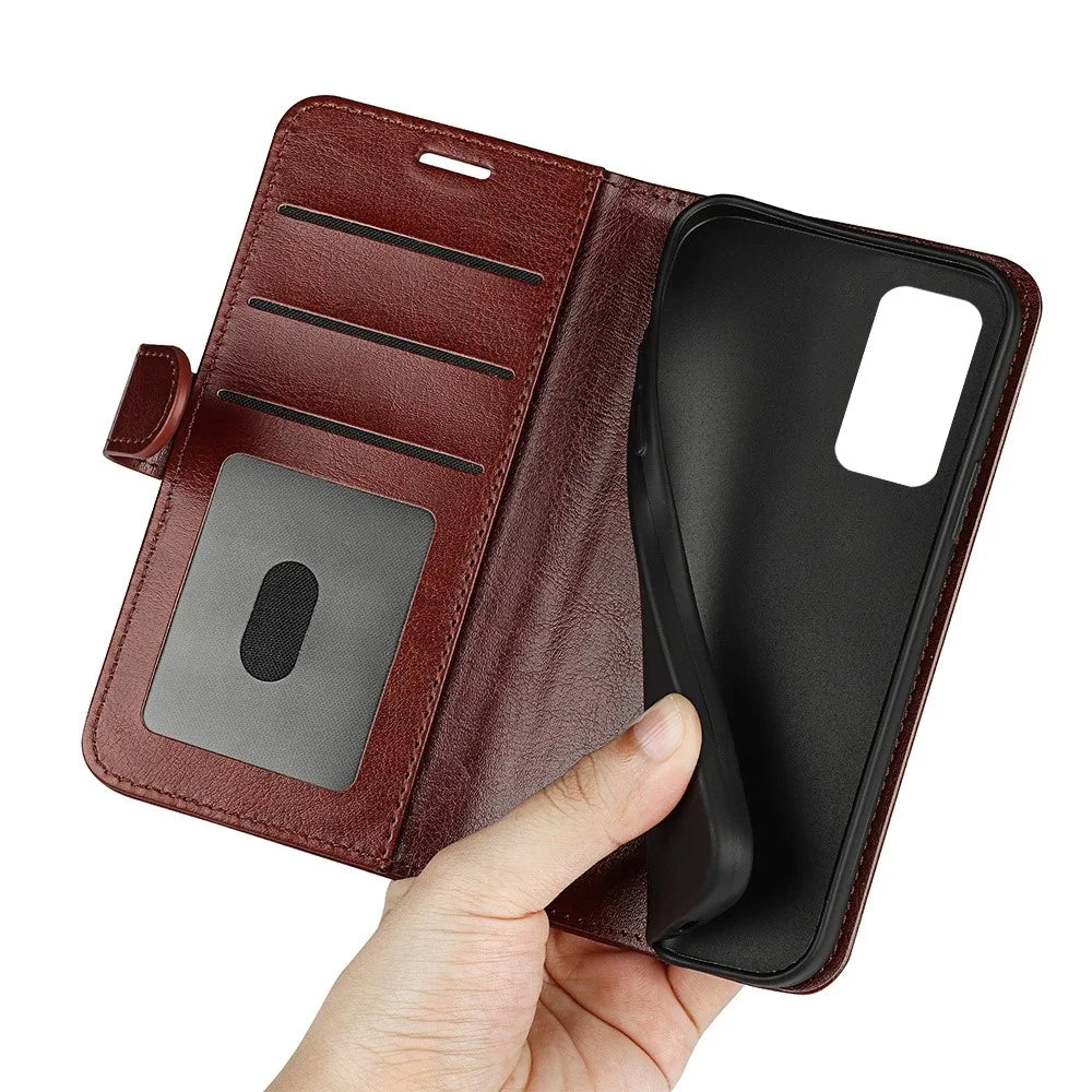 For Samsung Galaxy M13 4G Crazy Horse Texture PU Leather Wallet Stand Case Drop-proof Protection Phone Cover - Brown - 4
