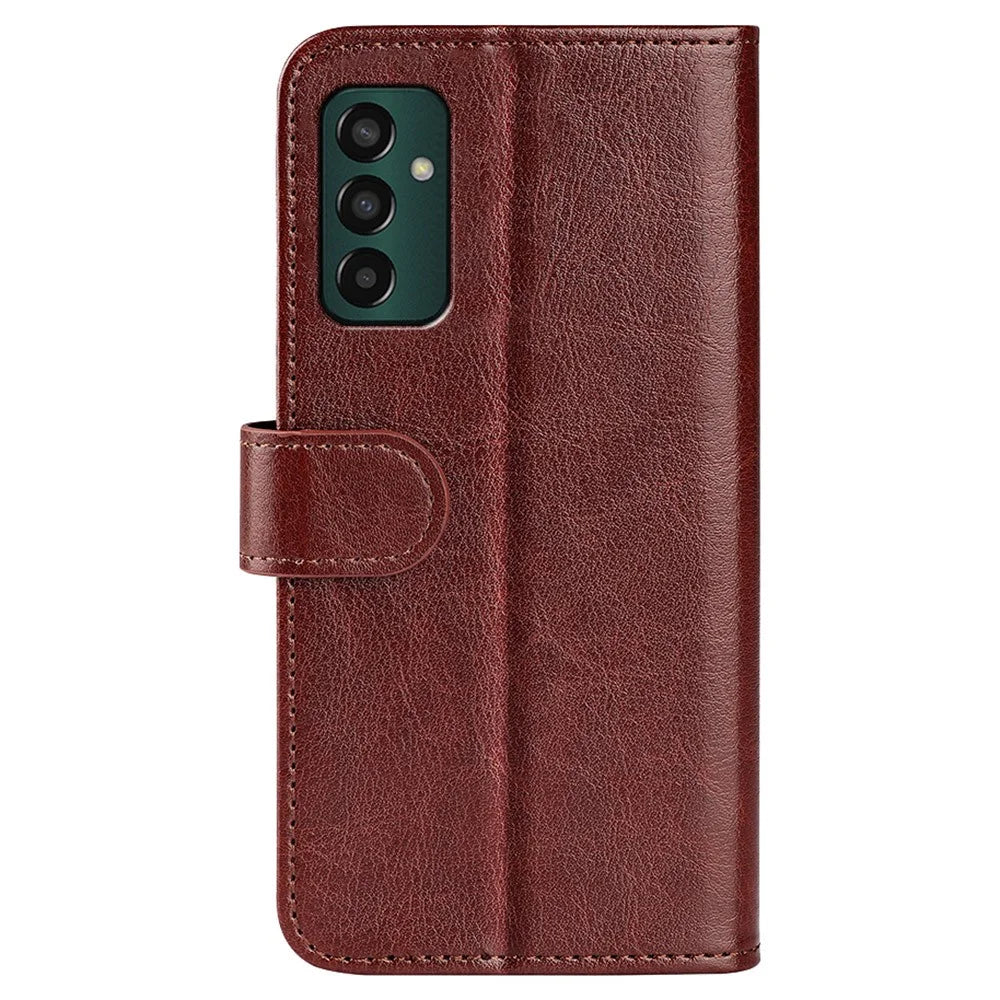 For Samsung Galaxy M13 4G Crazy Horse Texture PU Leather Wallet Stand Case Drop-proof Protection Phone Cover - Brown - 6