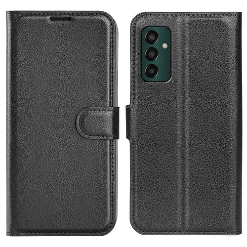 For Samsung Galaxy M13 4G Anti-scratch Litchi Texture PU Leather Case, Shockproof Wallet Stand Folio Flip Phone Cover - Black - 1