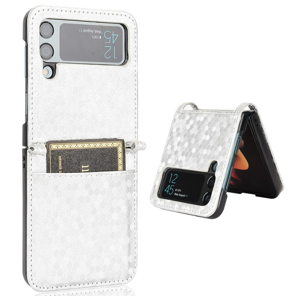 For Samsung Galaxy Z Flip3 5G Imprinted Dot Pattern PU Leather Phone Case Card Slot Design Flip Cell Phone Cover - Silver - 1