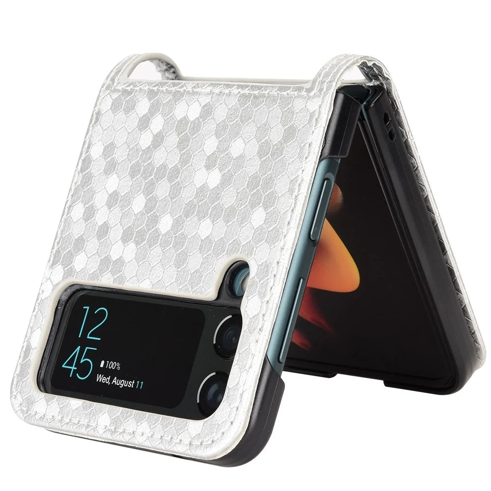 For Samsung Galaxy Z Flip3 5G Imprinted Dot Pattern PU Leather Phone Case Card Slot Design Flip Cell Phone Cover - Silver - 2