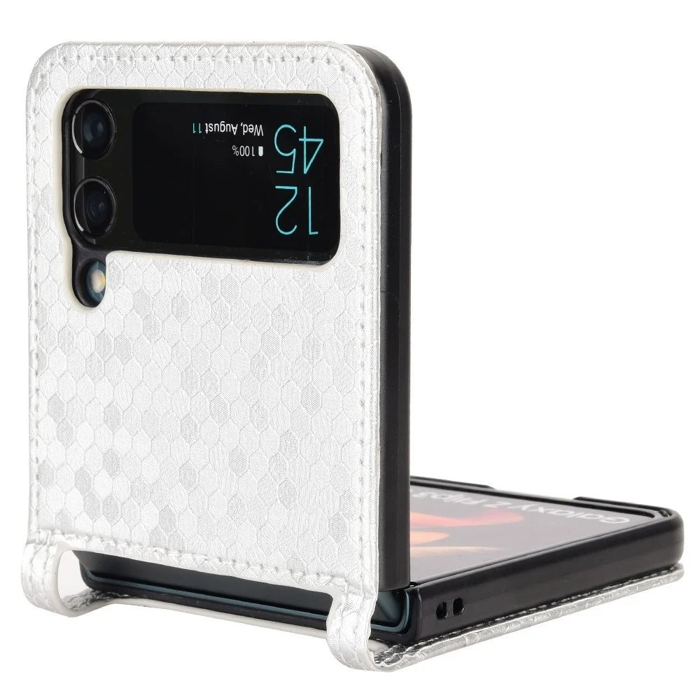 For Samsung Galaxy Z Flip3 5G Imprinted Dot Pattern PU Leather Phone Case Card Slot Design Flip Cell Phone Cover - Silver - 3