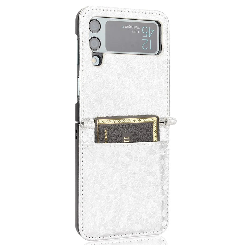 For Samsung Galaxy Z Flip3 5G Imprinted Dot Pattern PU Leather Phone Case Card Slot Design Flip Cell Phone Cover - Silver - 4